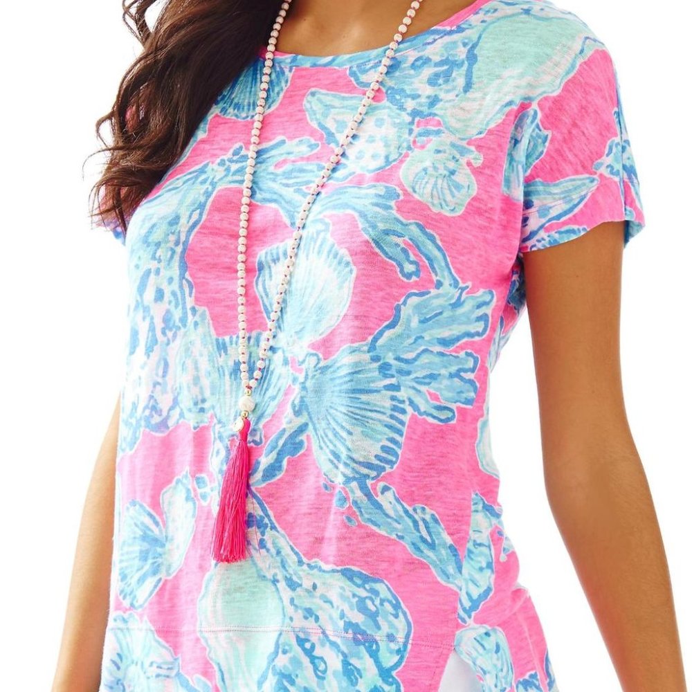 Lilly Pulitzer Mikela Linen short sleeve tshirt in Pink Pout